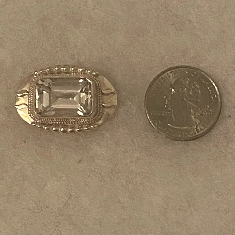 BROOCH VINTAGE STERLING SILVER 925 OVAL LARGE FACETED RECTANGLE CRYSTAL JEWELRY